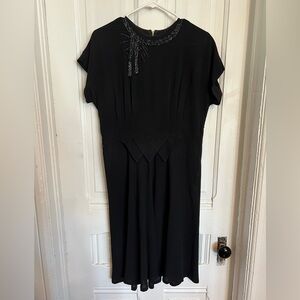 1940s Black Cocktail Dress with Beaded Collar